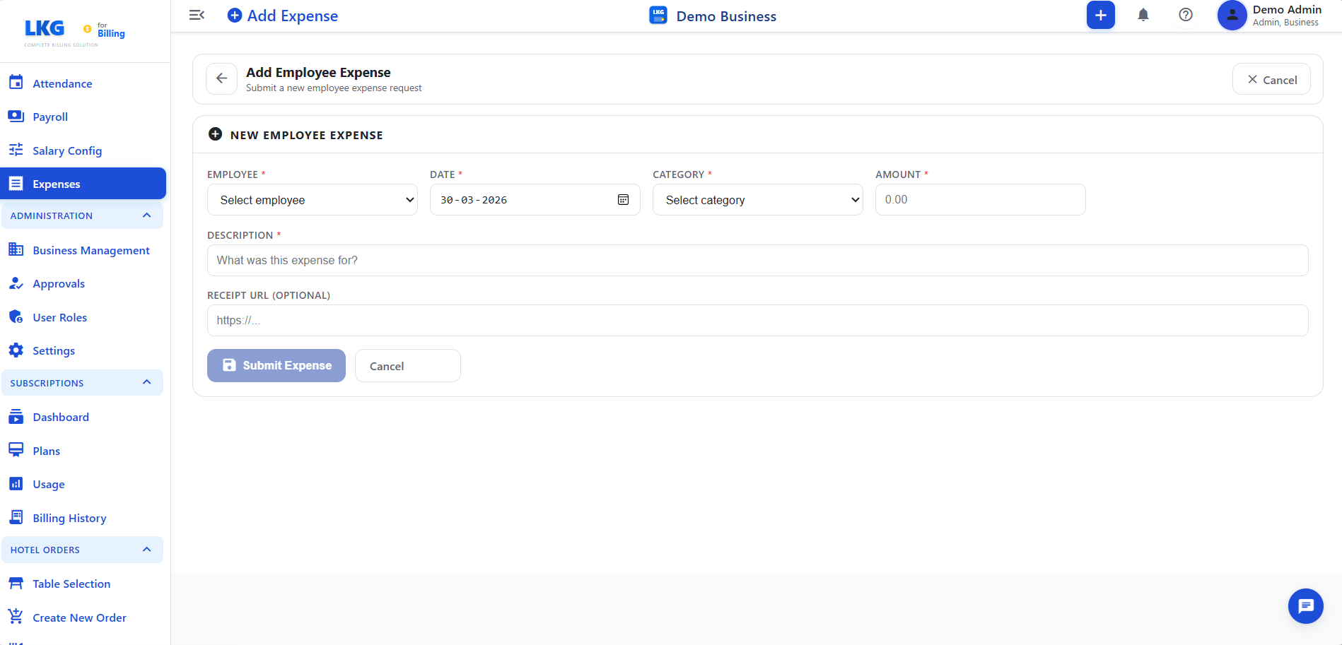 Add Employee Expense Form